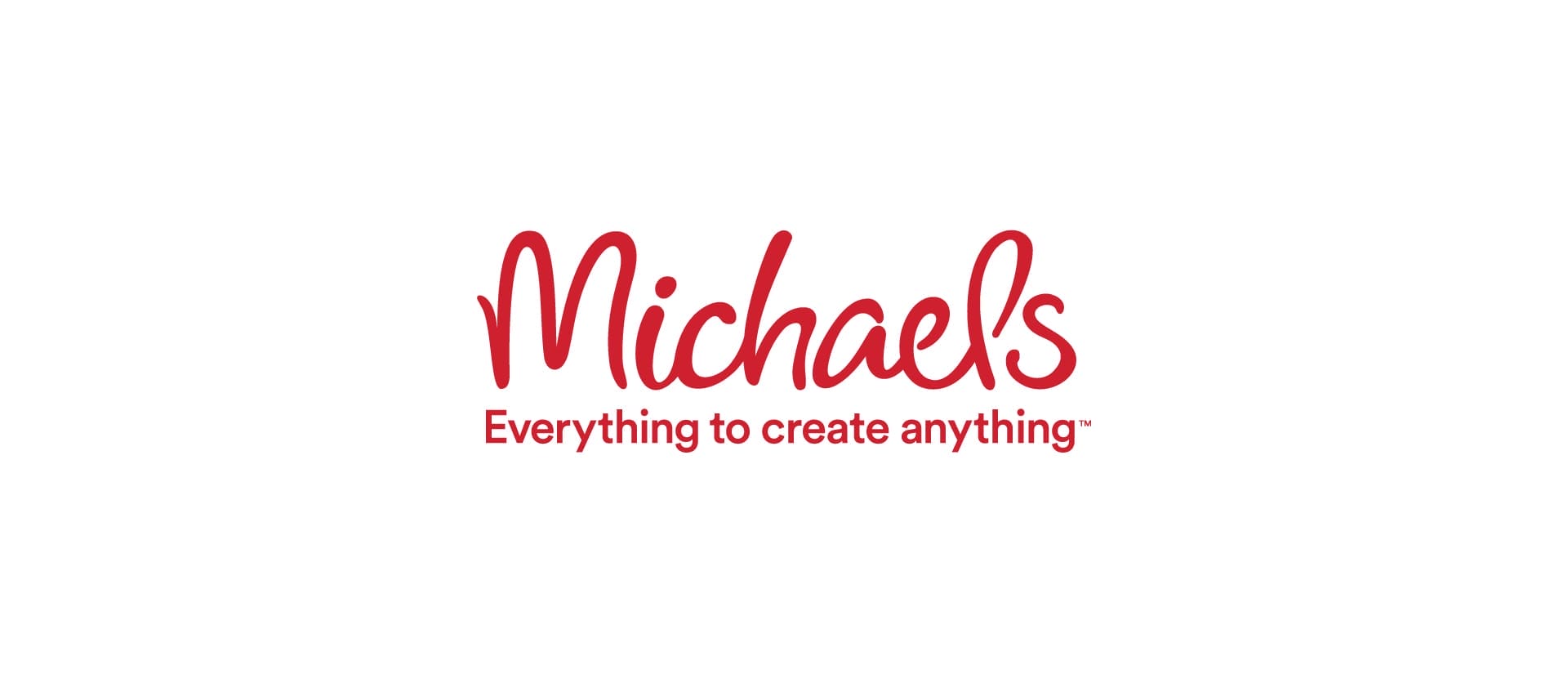 Michaels logo in red script with the slogan Everything to create anything on a white background